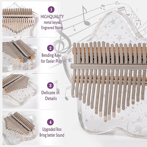 Miniatura 5 de Lindo piano de pulgar Kalimba de 17 teclas, piano de dedo acrílico de cristal de estrella, instrumentos musicales Mbira portátil, lindo regalo