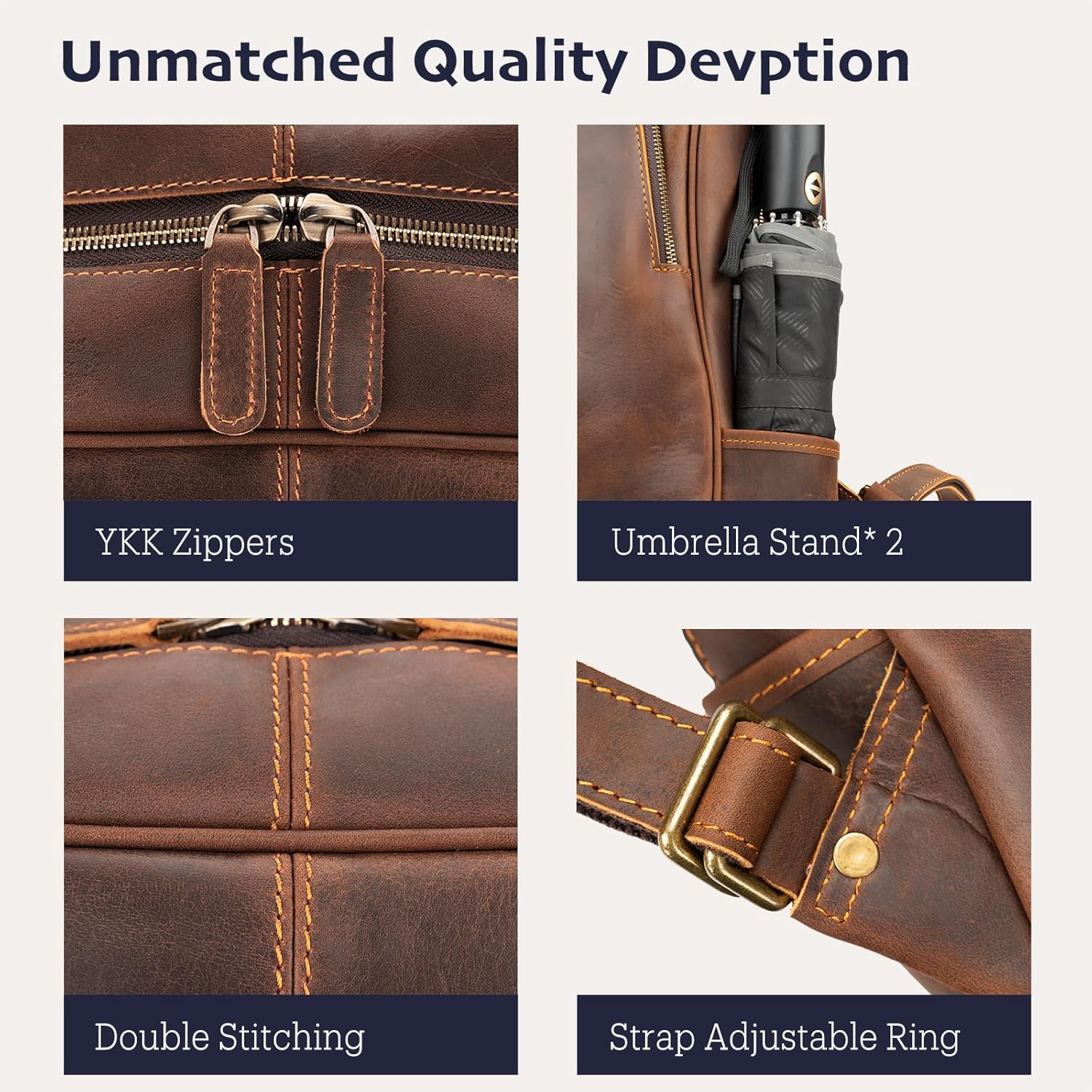 Leather Backpack for Men 15.6" Laptop Backpack 100% Madagascar top-Grain Leather Backpack Brown Medium Size - Image 4