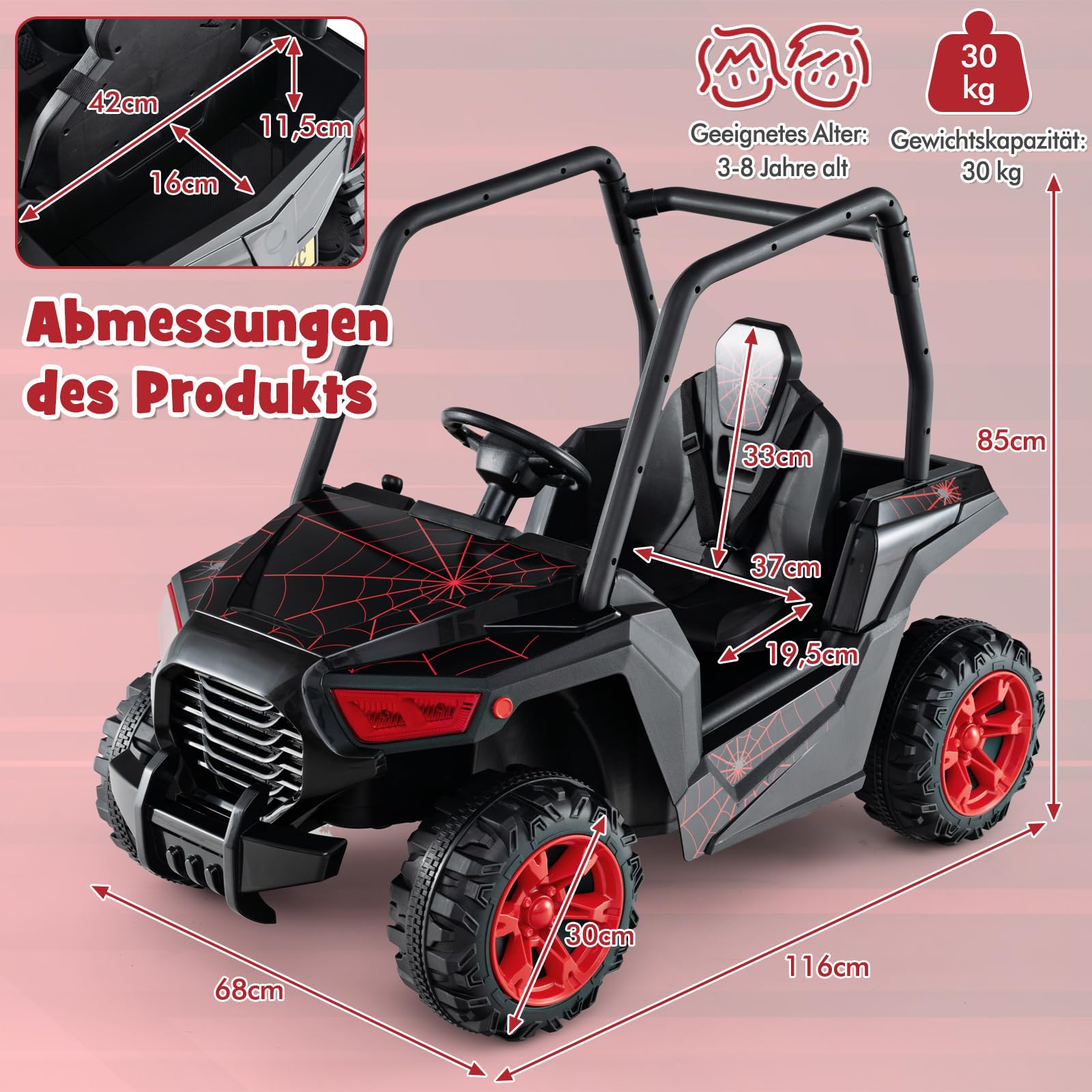 COSTWAY Samochód elektryczny dla dzieci, 24 V UTV z pilotem zdalnego sterowania 2,4 G, pojazdy elektryczne z muzyką, klaksonem, radiem i diodami LED, samochód elektryczny dla dzieci od 3 lat (czarny +