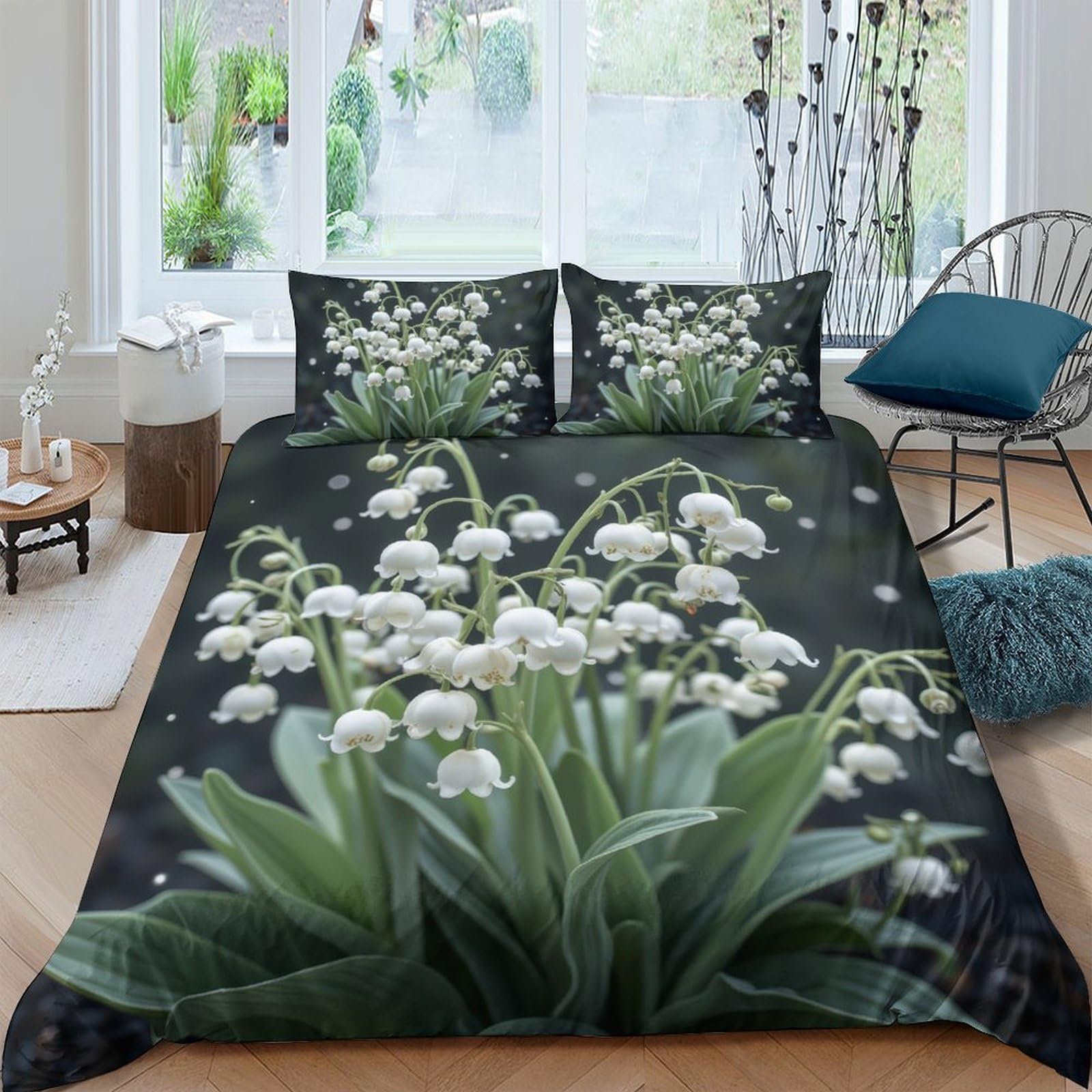 Ctjqhvkz Style-6 3D Printed Lily Of The Valley Fitted Sheet Microfiber Soft White Flower Mattress Cover For Bedroom, Dorm, Hotel, Easy Care Single（135X200cm）