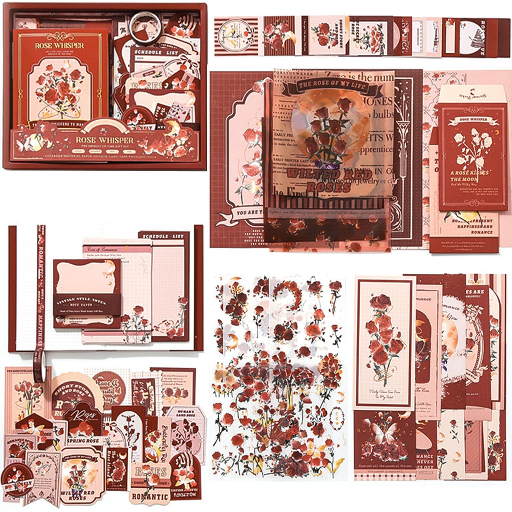 Betterjonny Whispering Rose Aesthetic Scrapbook Kit, Vintage Scrapbook Journaling With A6 Grid Notebook Washi Paper Stickers Universe Art Journaling Scrapbooking Supplies For Diy Arts Crafts Collage Decorative T