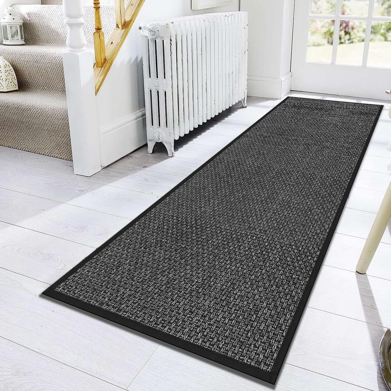 Hallway Runner Rug Mat Non Slip, Water Absorbent Floor Rug Carpet with Rubber Backing, 83 x 28 inch Farmhouse Indoor Washable Area Rug Throw Rug for Entryway Porch Backyard Dining Room, Black