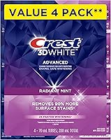 Crest 3D White Advanced Teeth Whitening Toothpaste, Radiant Mint, 4 Count (Pack of 1), 280 mL Total (70 mL each)