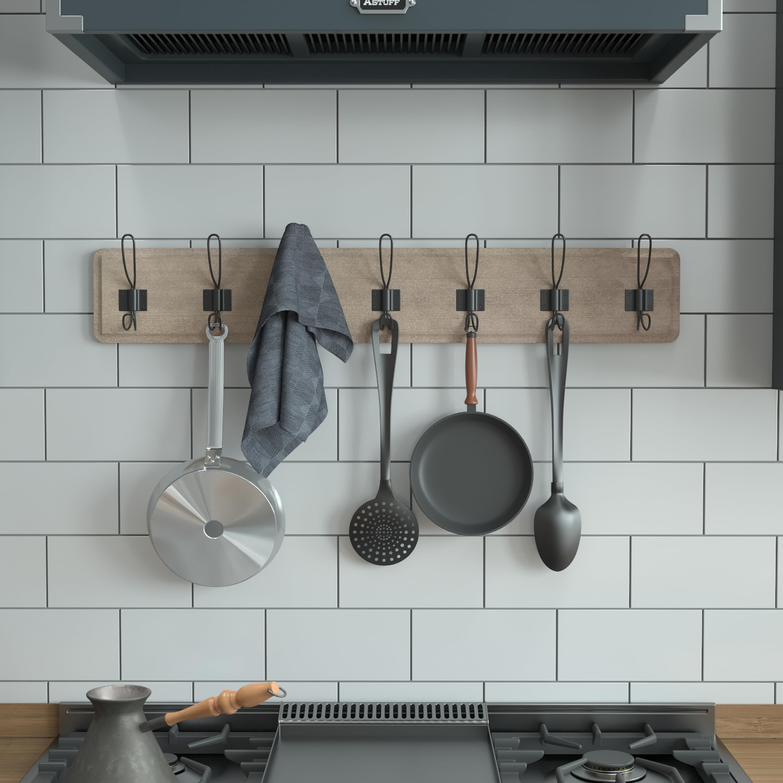 Flash Furniture Daly Wall Mounted Solid Pine Wood Storage Rack with 7 Hanging Hooks for Entryway, Kitchen, Bathroom, Set of 1, Weathered Brown