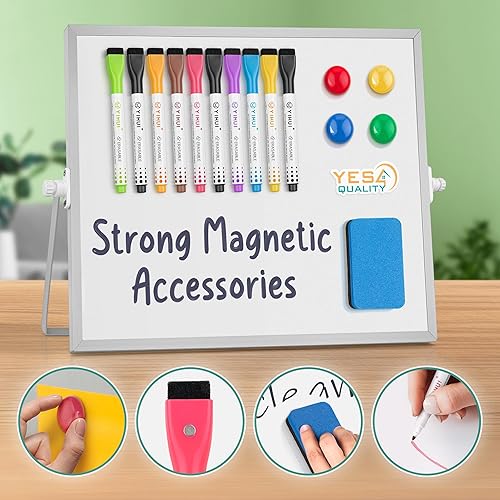 Miniatura 7 de Pizarra blanca magnética de borrado en seco (16 x 12 pulgadas) con soporte antideslizante, pizarra blanca de escritorio portátil para niños con 10