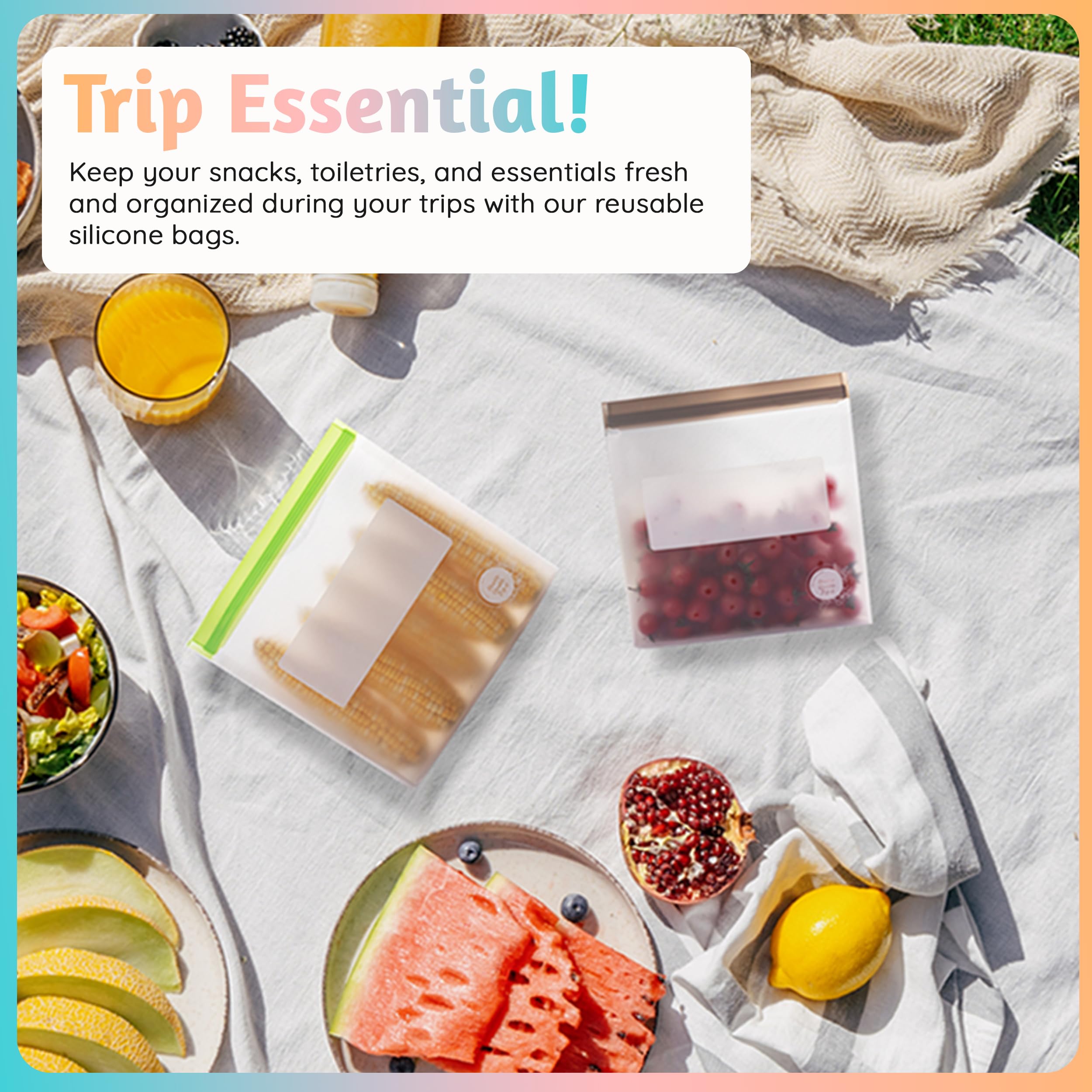 Large Ziploc Bags Reusable Storage Bag, 12 Pack 100% Silicone Food