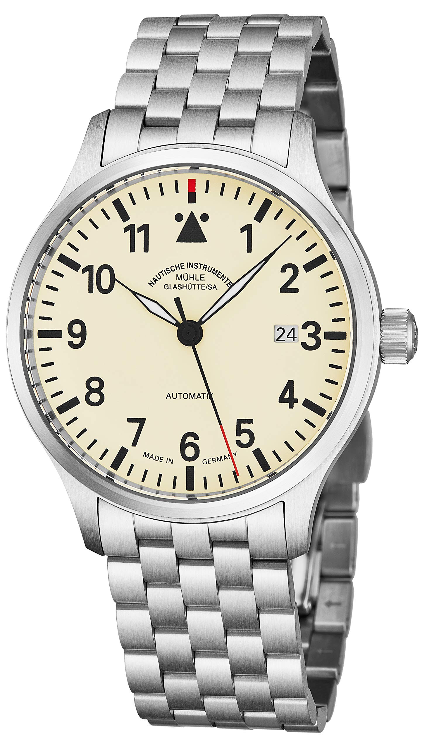 Muhle Glashutte Terrasport II Mens Automatic Pilot Watch - 40mm Ivory Face with Luminous Hands, Date