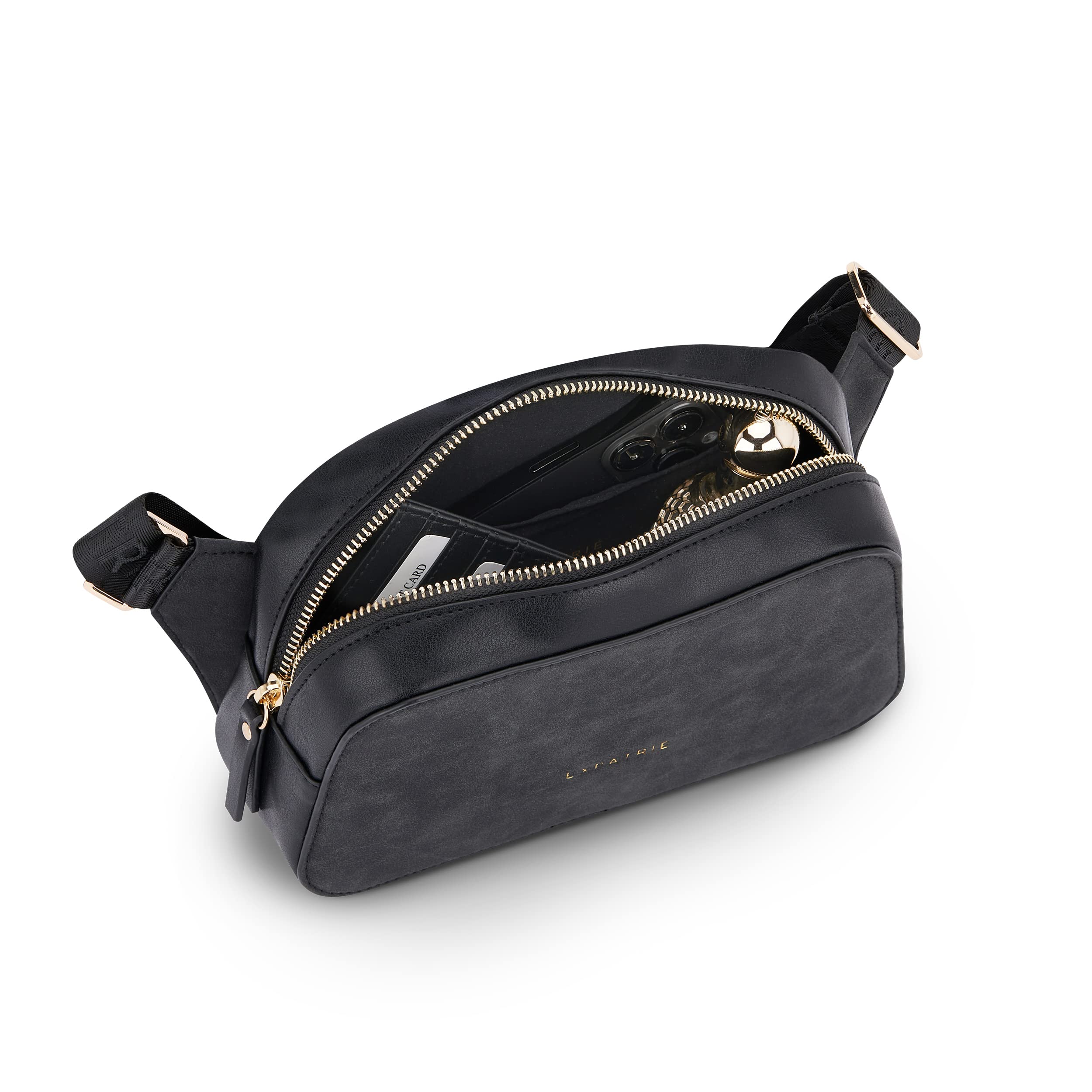 Expatrié Umhängetasche Damen Schwarz - Fleur - Elegante Crossbody Bag aus PU Leder - Kleine Handtasche zum Ausgehen Feiern Freizeit - One Size