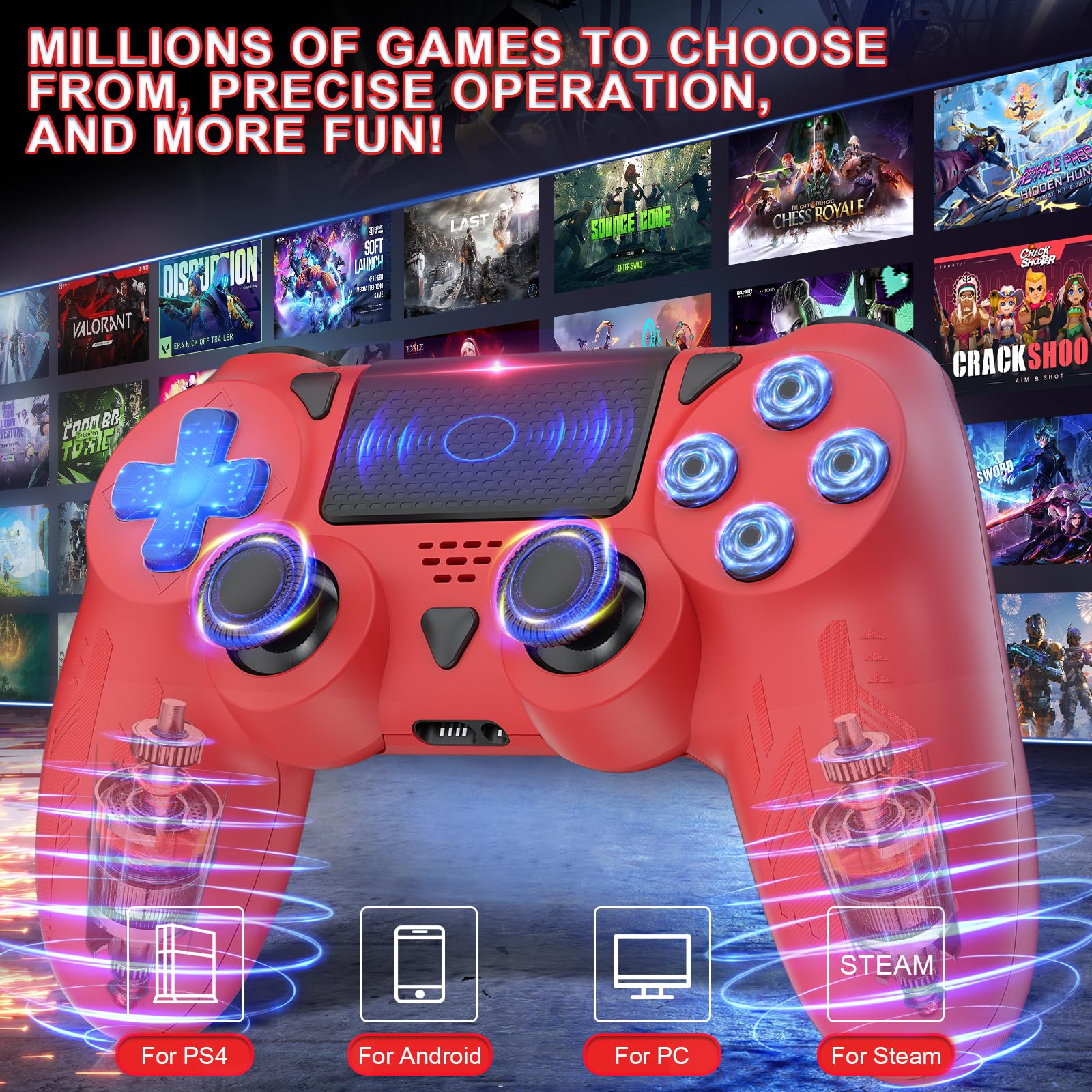 Bonacell Wireless Controller für P-4/PC/IOS/Android Dual Vibration Kabellose Gamepad mit Turbo und 3.5mm Audio Jack/LED/Touch Pad