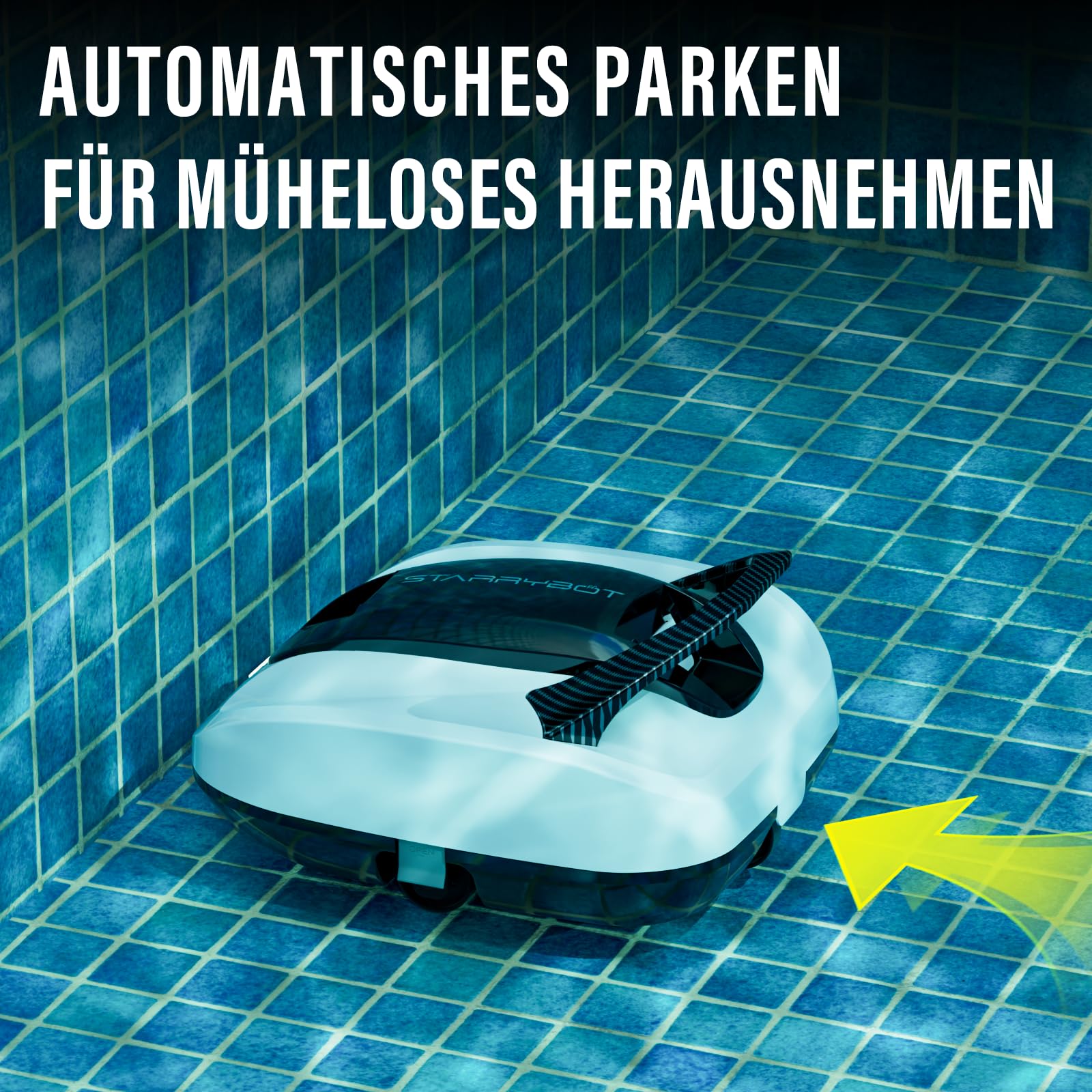 STARRYBOT Poolroboter Akku, kabelloser Poolsauger mit Selbstparkfunktion, 150 Min. Laufzeit & 120 Min. Ladezeit, automatischer Poolreiniger für Aufstellpools bis 84 m², Weiß