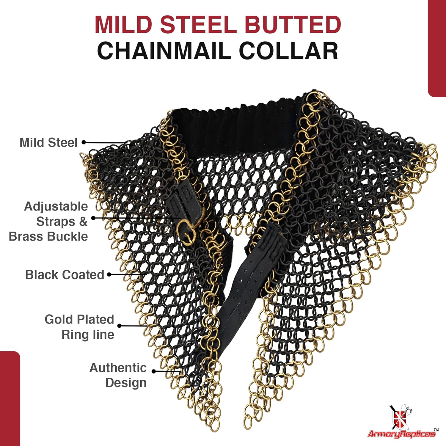 Armory Replicas™ Chainmail Collar Armor Medieval Neck Guard Riveted & Butted Steel for LARP Reenactment Cosplay