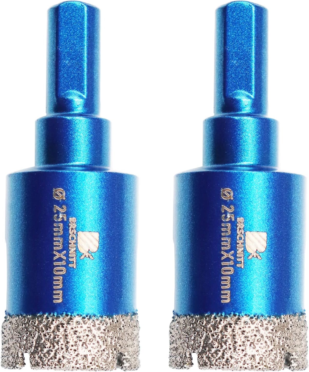 Dry Diamond Core Drill Bit Set,BRSCHNITT 2pcs/pack 25mm Diamond Hole Saw Core Drill Bit with Triangle Shank for Porcelain Tile Ceramic Stone Granite Marble
