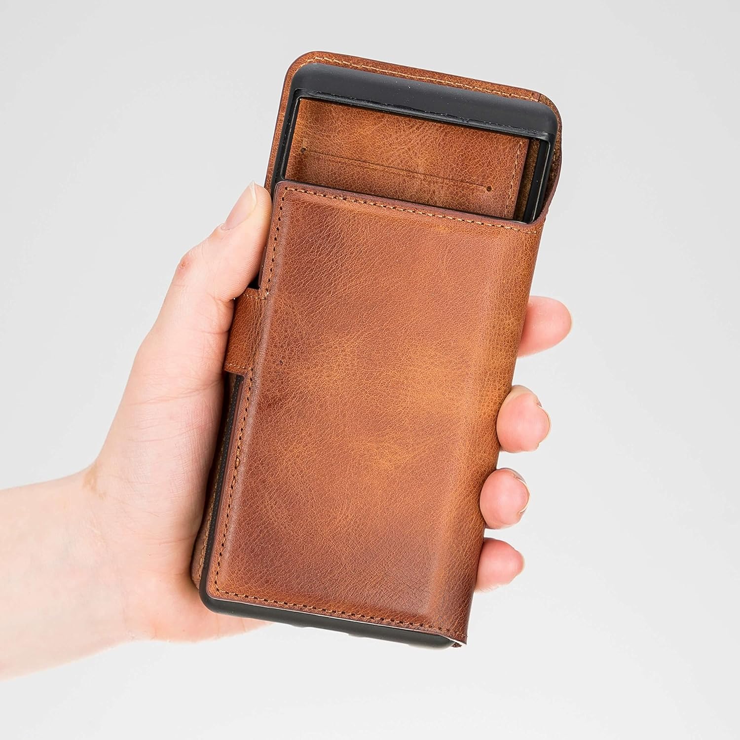 Venito Florence-Flex RFID Blocking Leather Wallet Case Compatible with Google Pixel 6 - Non-Magnet Slide in Detachable Wallet Case - Antique Brown (Antique Brown)