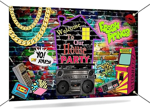 Mocsicka Telón de fondo de los años 90, decoración de fiesta de casa de los años 90, pancarta de regreso a los años 90, fondo de graffiti de hip hop