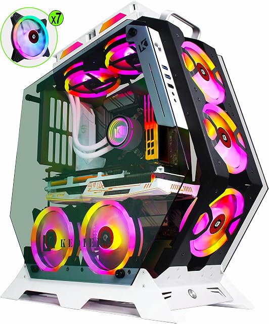 KEDIERS C570 Premium Gaming PC Case - ATX Tower Tempered Glass Gaming Computer Open Frame Case with 7 RGB FansWhite