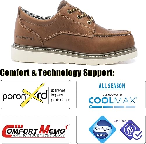 Miniatura 6 de ROCKROOSTER Trinidad VAP2302 - Zapatos de trabajo de cuero marrón con puntera suave de 4 pulgadas para hombre, botas de trabajo ligeras con cuña