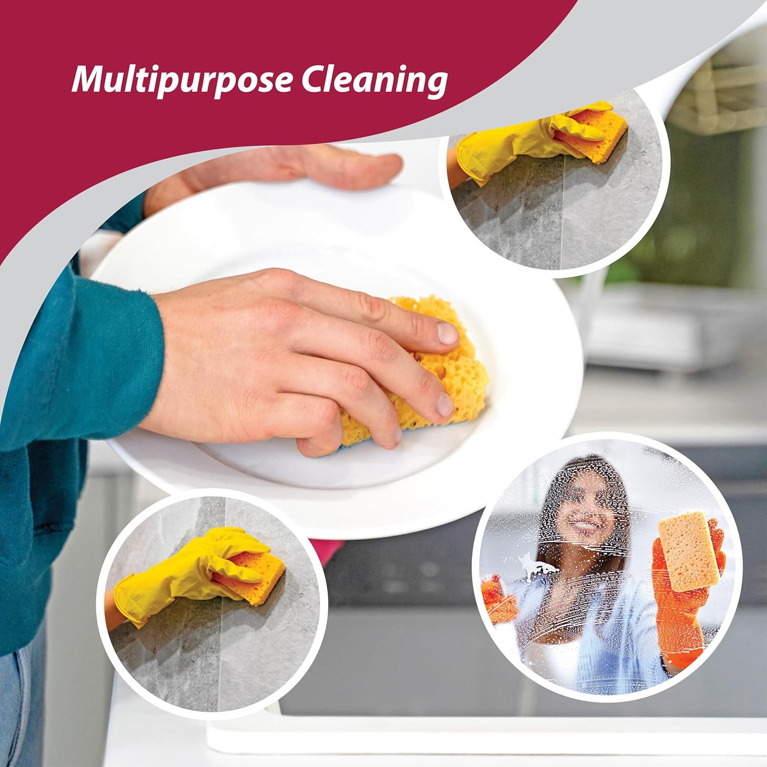 HIC Kitchen Pop-Up Sponges, Rectangular, Natural Vegetable Cellulose, Set of 4