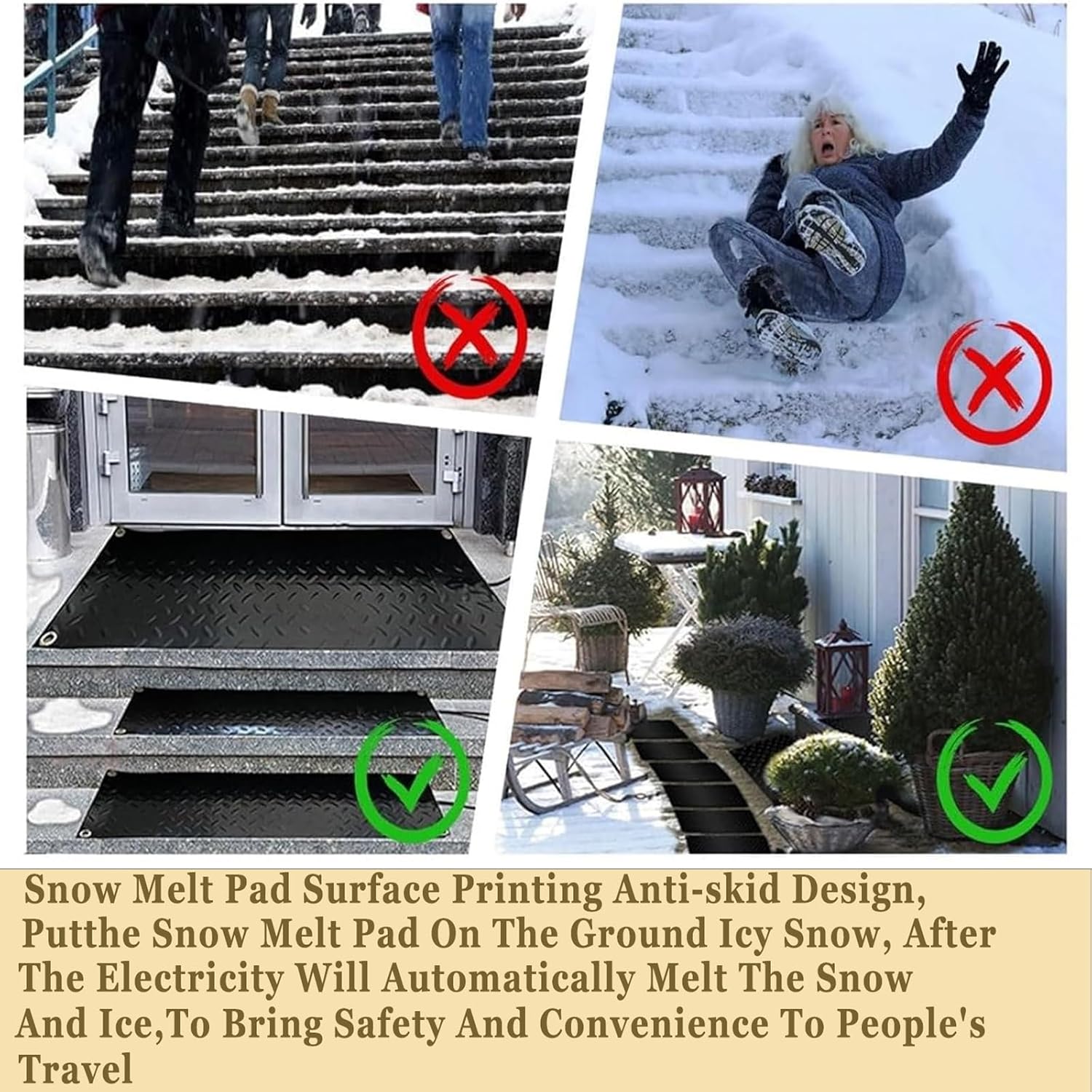 for Stairs and Entrances - Efficient 2 in/h Melting Speed with Power Cord and Connector, Waterproof Anti-Slip Devise(40x60cmx1Pcs)