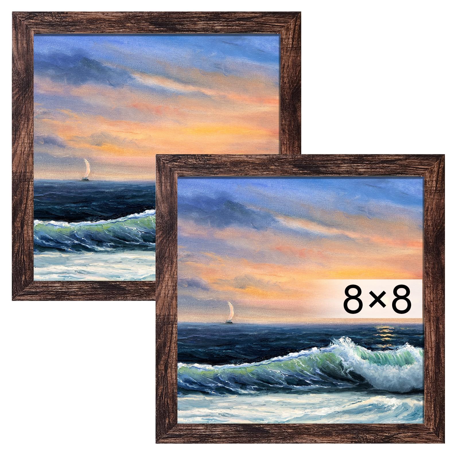 LUCKYLIFE 8x8 Picture Frame Brown for Wall Mounting or Tabletop Display, 2 Pack Brown 8x8
