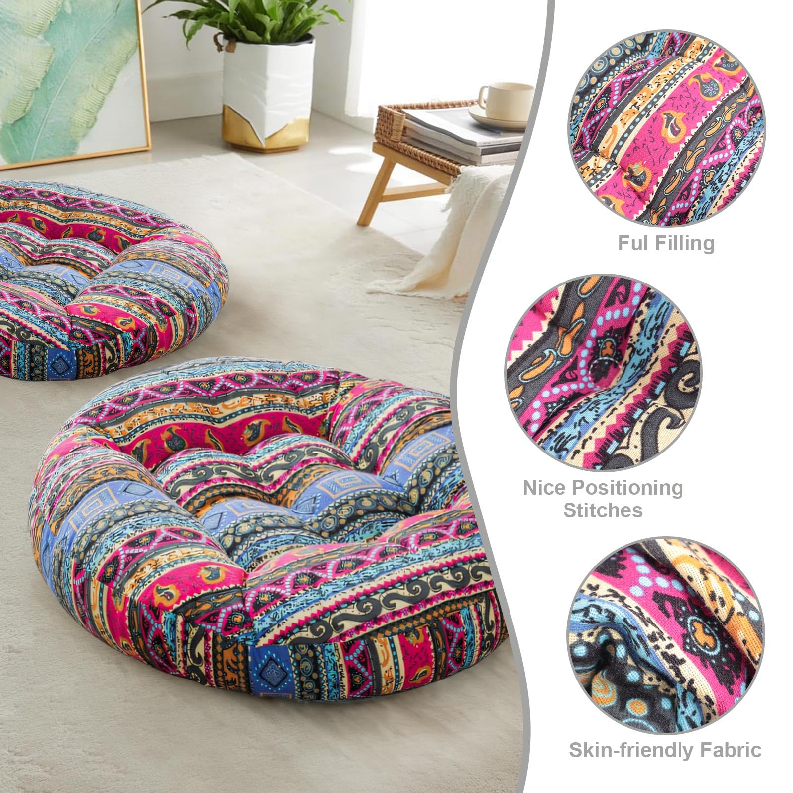 DAWNTREES Round Floor Pillow,2 Pack Large Pillows Seating for Adults,55x55x10 cm Tufted Corduroy Cushions for Outdoor Yoga Tatami Fireplace Living Room - Image 3