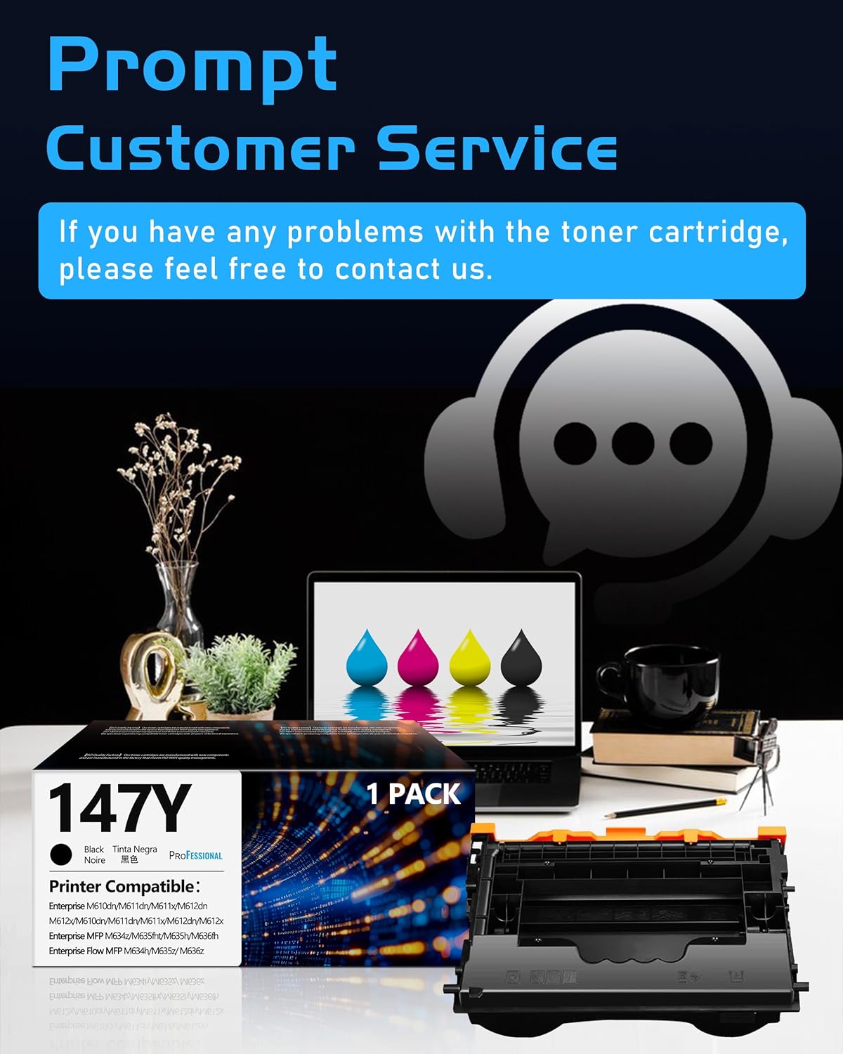 147Y Extra Black Toner Cartridges High Yield New Chip Replacement for HP147Y Black Toner Compatible with HP Laser Jet Enterprise Flow MFP M634h M635z M636z M610dn M611dn M612dn Printer (1 Black)