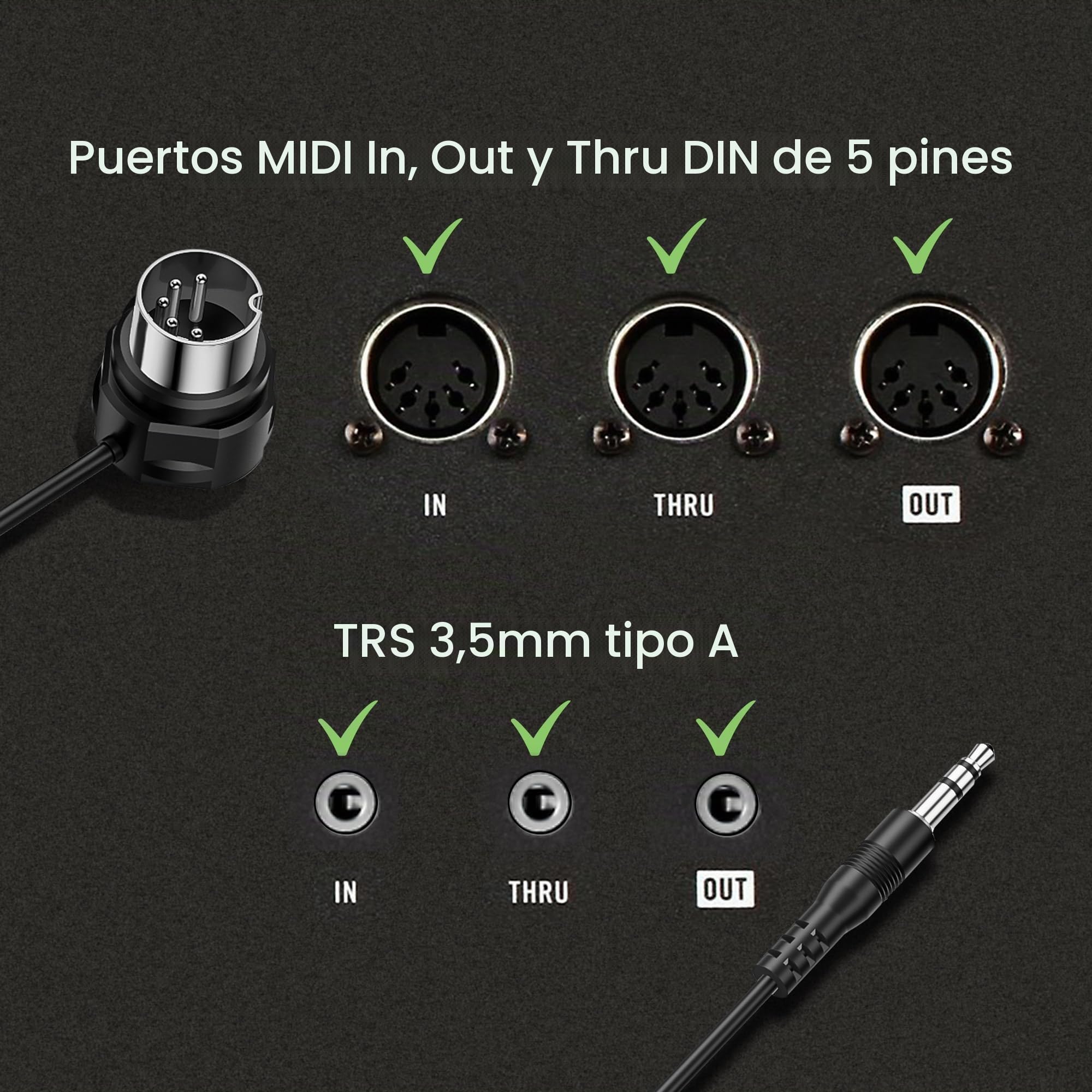 CME Pack de 4 Cables MIDI TRS – TRS Tipo A Recto de 3,5 mm (1/8") a DIN de 5 Pines Angulado, 30 cm, Ideal para Espacios Reducidos y Conexiones de Patch