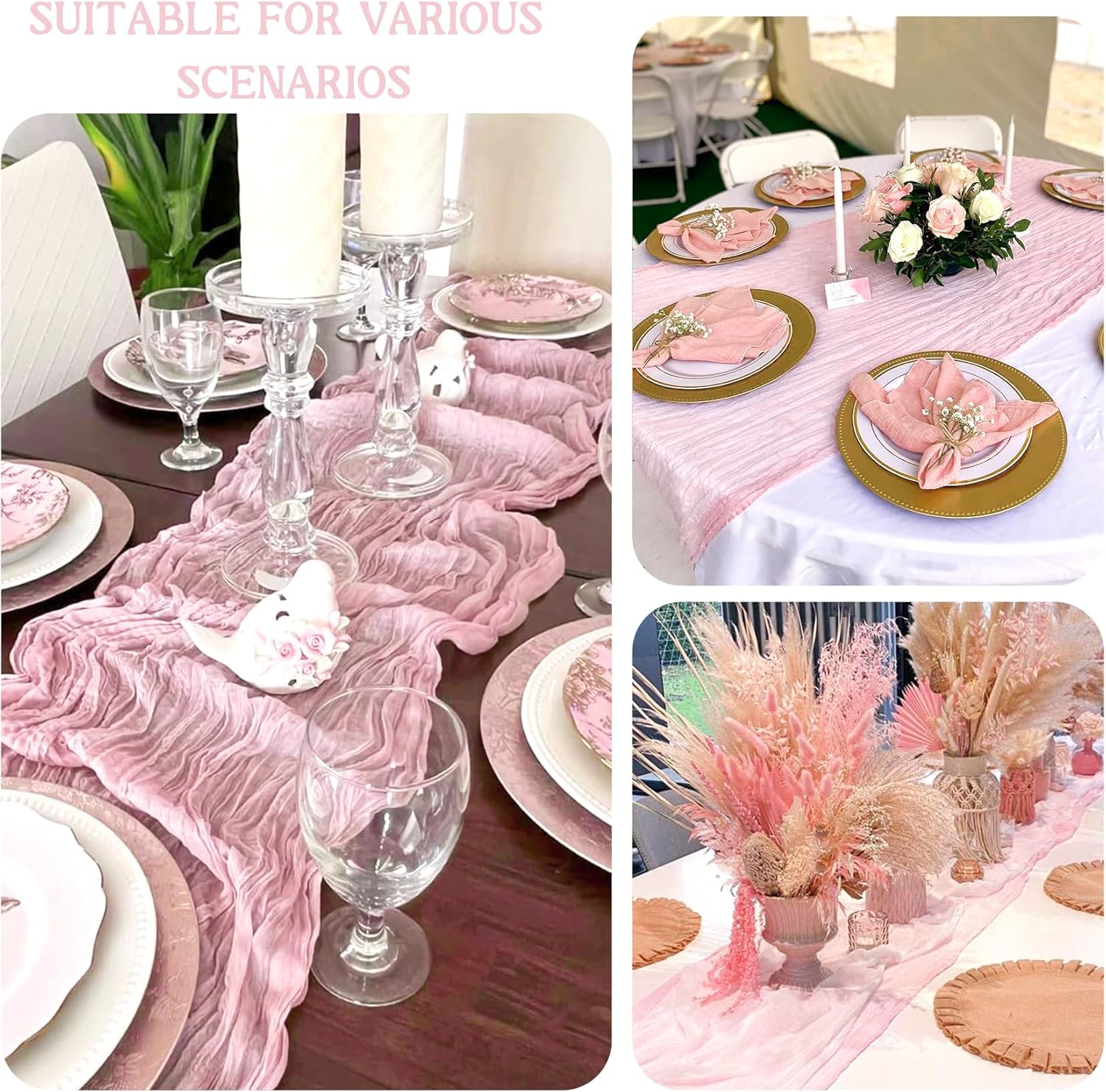 4 Pack 120 Inch Pink Cheesecloth Table Runner Boho Rustic Gauze Sheer Romantic 10 FT Long Cheese Cloth Table Runner for Bridal Baby Shower Wedding Party Birthday Holiday Home Easter Decor - Image 5