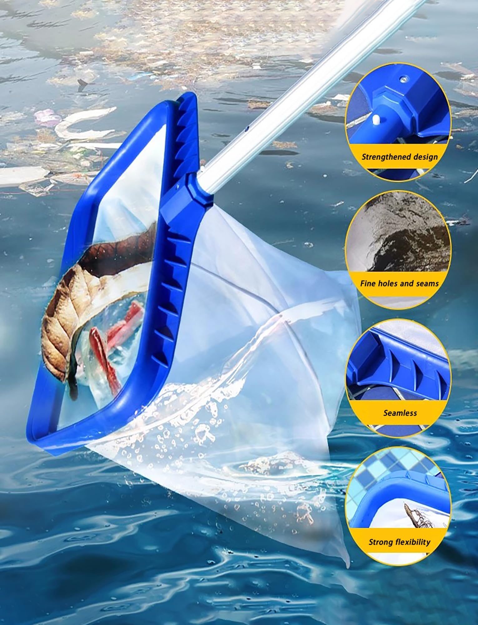 Este rastrillo para Hojas de Piscina de Bolsa Profunda con Red de Malla Ultrafina