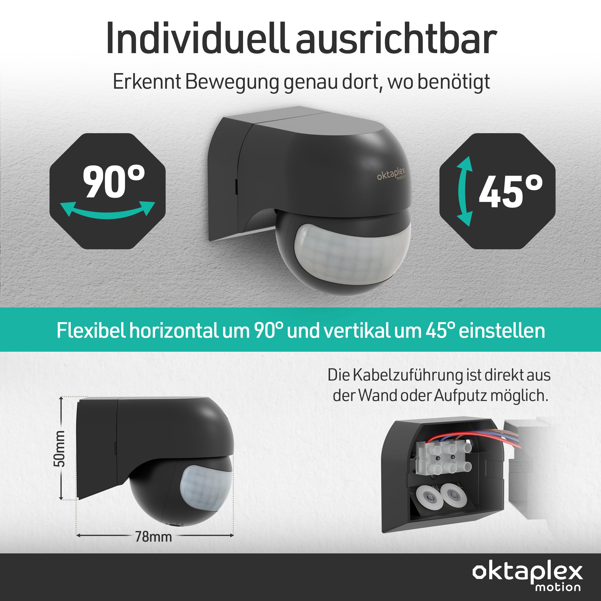 Oktaplex Anja Bewegungsmelder 2er Set - IP44 Außen Sensor 12m Reichweite 180°