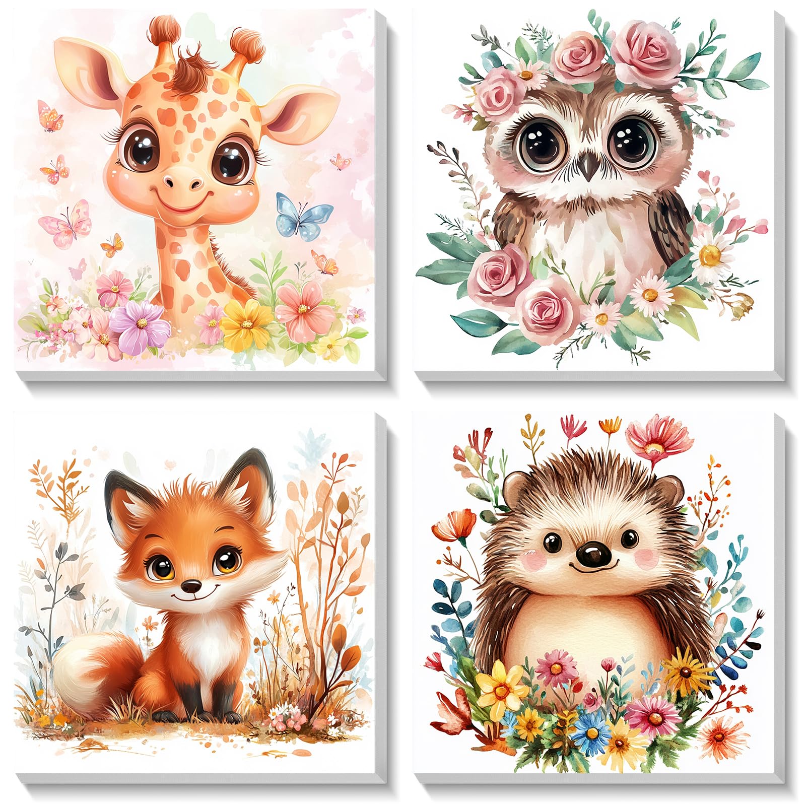 BOWETILE 4 Pack Animals Framed Paint by Numbers for Children, Painting by Numbers Kit for Kids Ages 4-8-12, Painting Kits for Kids Beginner, DIY Acrylic Pigment Drawing Paintwork for Home Decor20x20cm — image 1