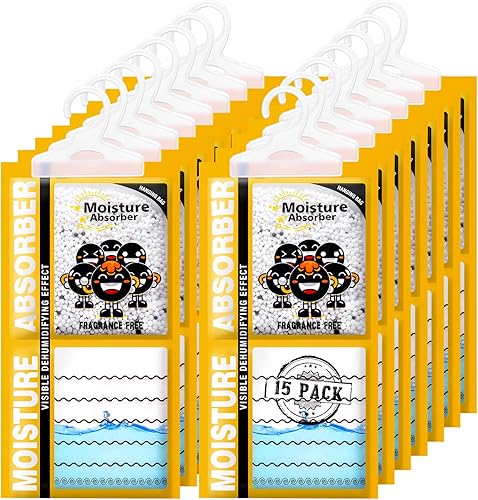 Vista 7 de ZSZMFH Paquete de 15 bolsas colgantes absorbentes de humedad, paquetes de humedad sin fragancia, bolsas deshumidificadoras colgantes para armario