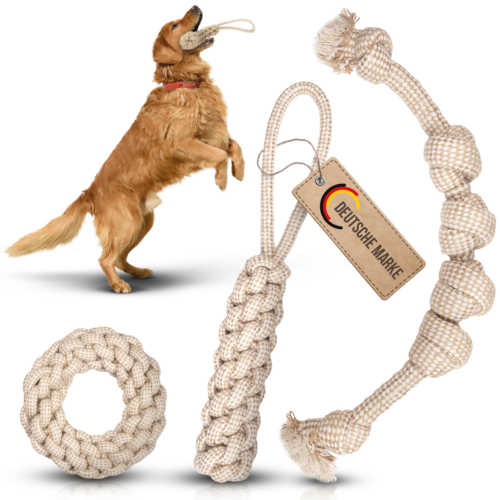 Petaureus Natural Cotton and Hemp Rope Dog Toys Set of 3