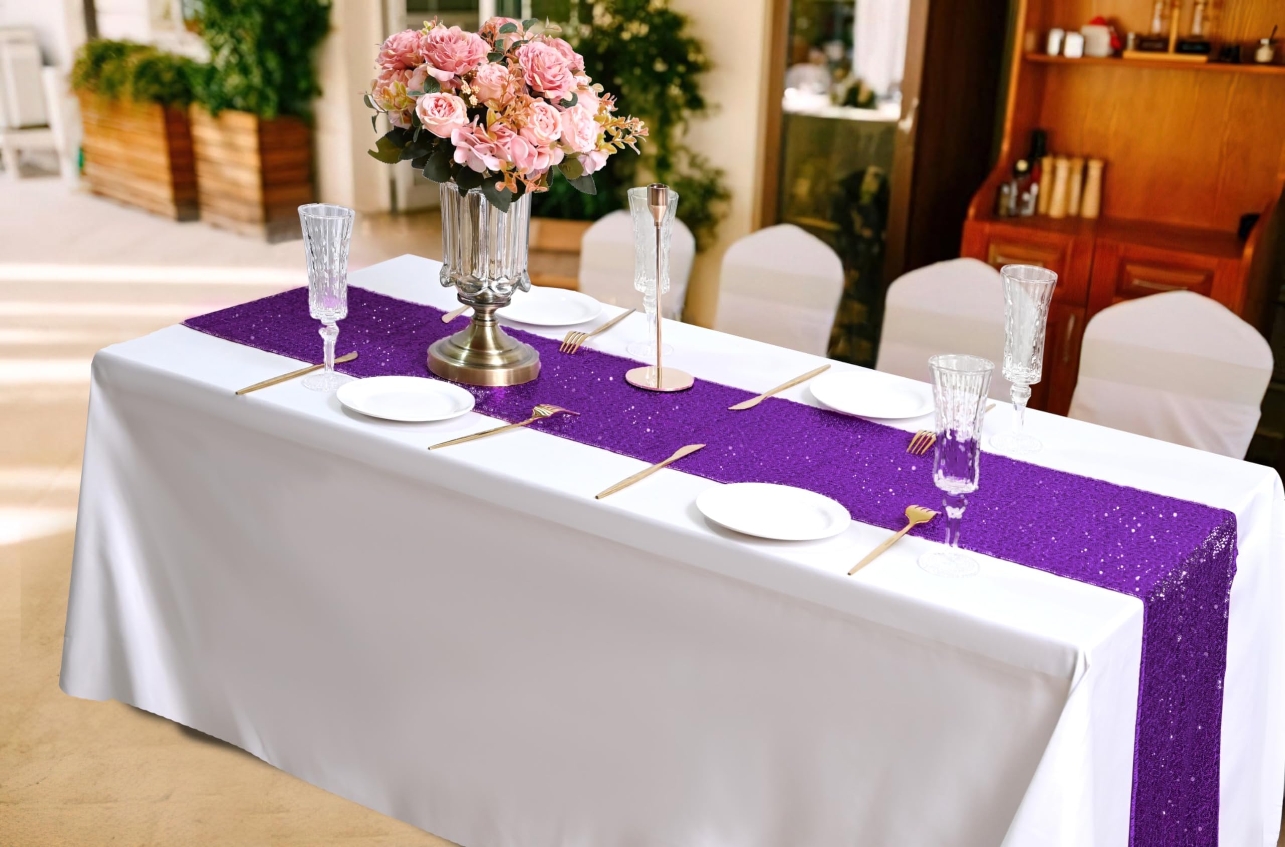 Confezione da 15 runner da tavola con paillettes metallizzate scintillanti, runner da tavola per matrimoni, fidanzamenti, feste di compleanno, feste di fidanzamento, cene, baby shower, decorazioni
