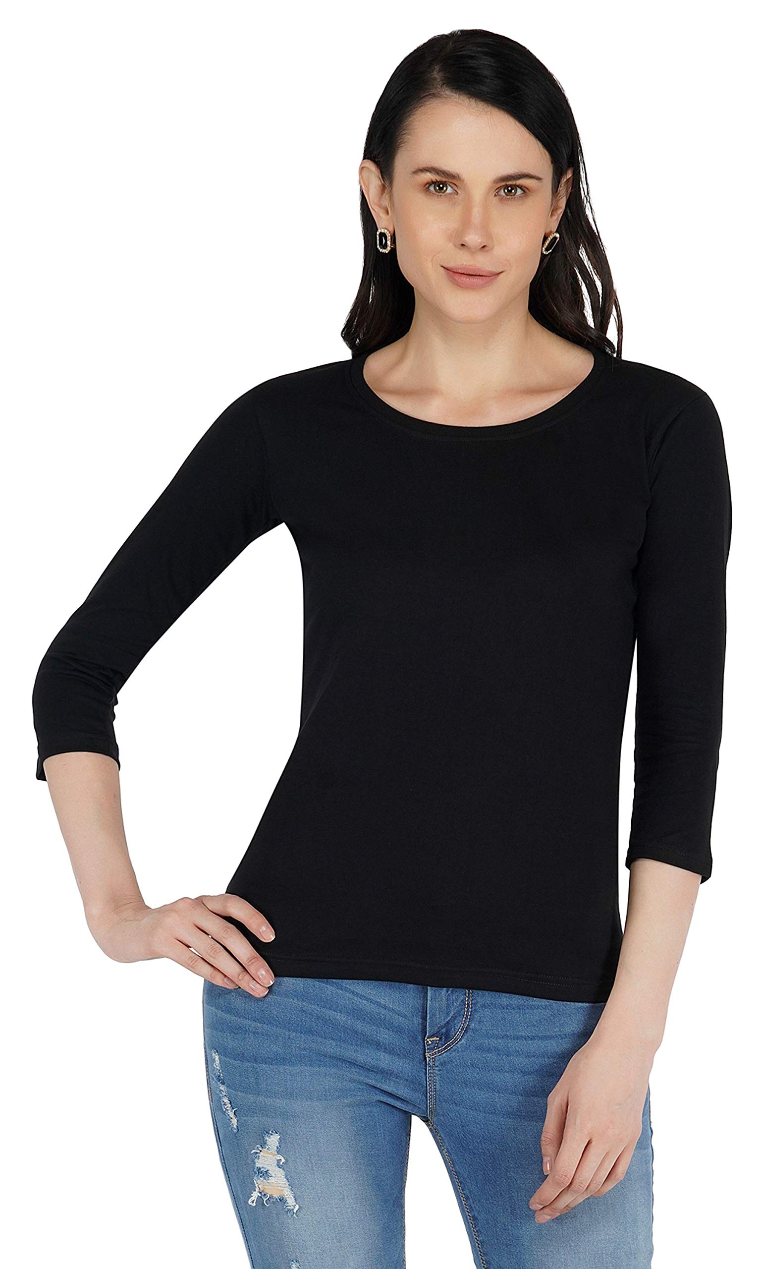Sundish Regular Fit Round Neck 3/4th Sleeve T-Shirt for Women |Tee Tops-picture-23