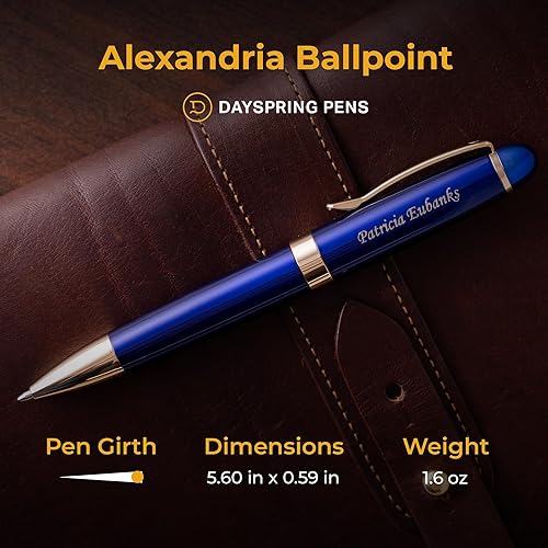 Miniatura 5 de Dayspring Pens  Bolígrafo de regalo personalizado Alexandria Blue con estuche. Bolígrafo de acción de giro de metal premium con tinta suave y