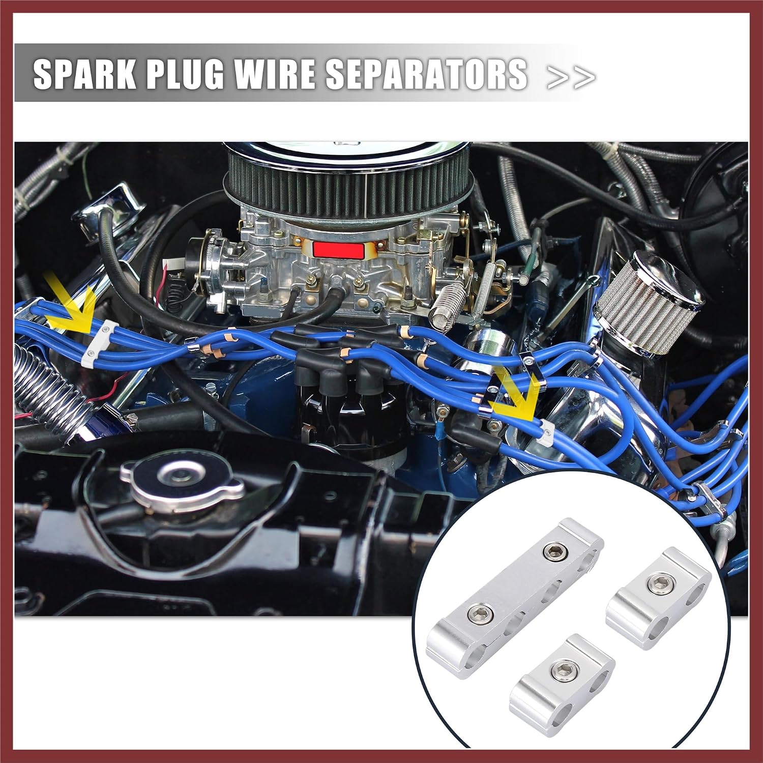 4 Set 8mm Car Engine Spark Plug Wire Separator Looms Divider Organizer Clamp Aluminum Alloy Silver Tone Replace Parts
