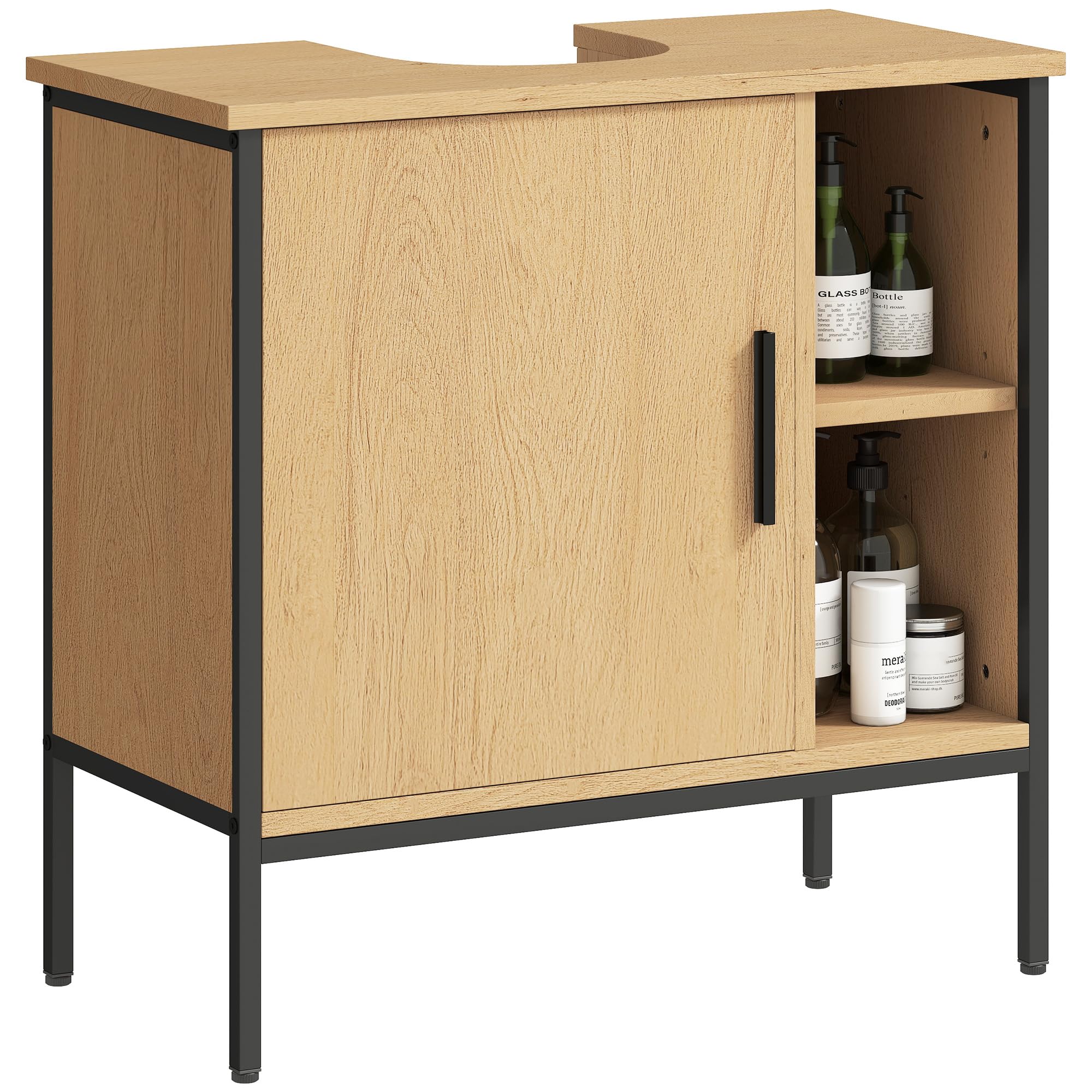 HOMCOM Mueble bajo Lavabo Mueble de Baño con Puerta y Estante Ajustable para Lavabo con Pedestal 60x30x59,5 cm Roble