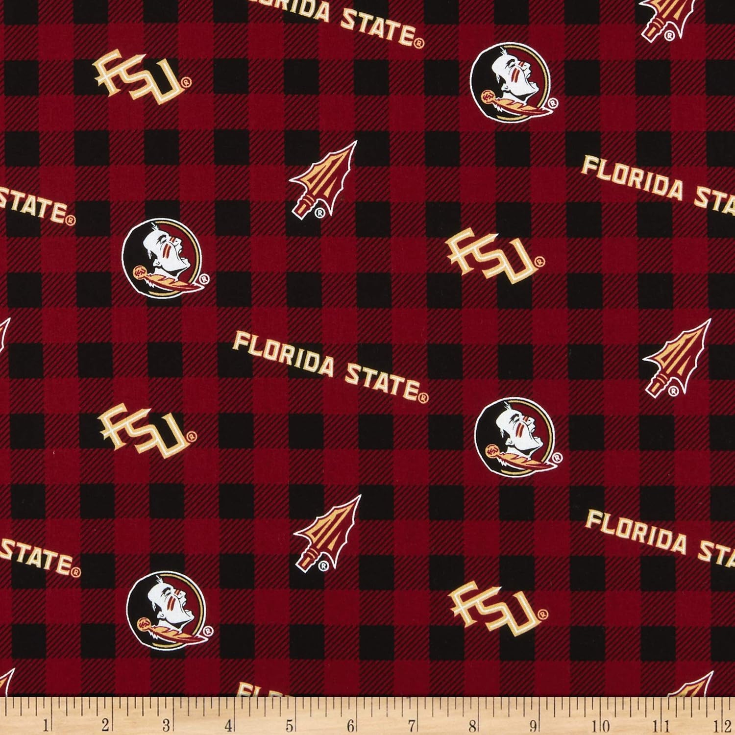 NCAA Florida State Seminoles Seminoles Buffalo Plaid Cotton, Fabric by the Yard
