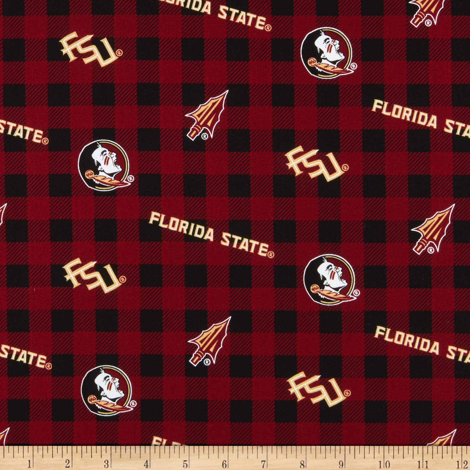 NCAA Florida State Seminoles Buffalo Plaid Cotton Quilt Fabric By The Yard
