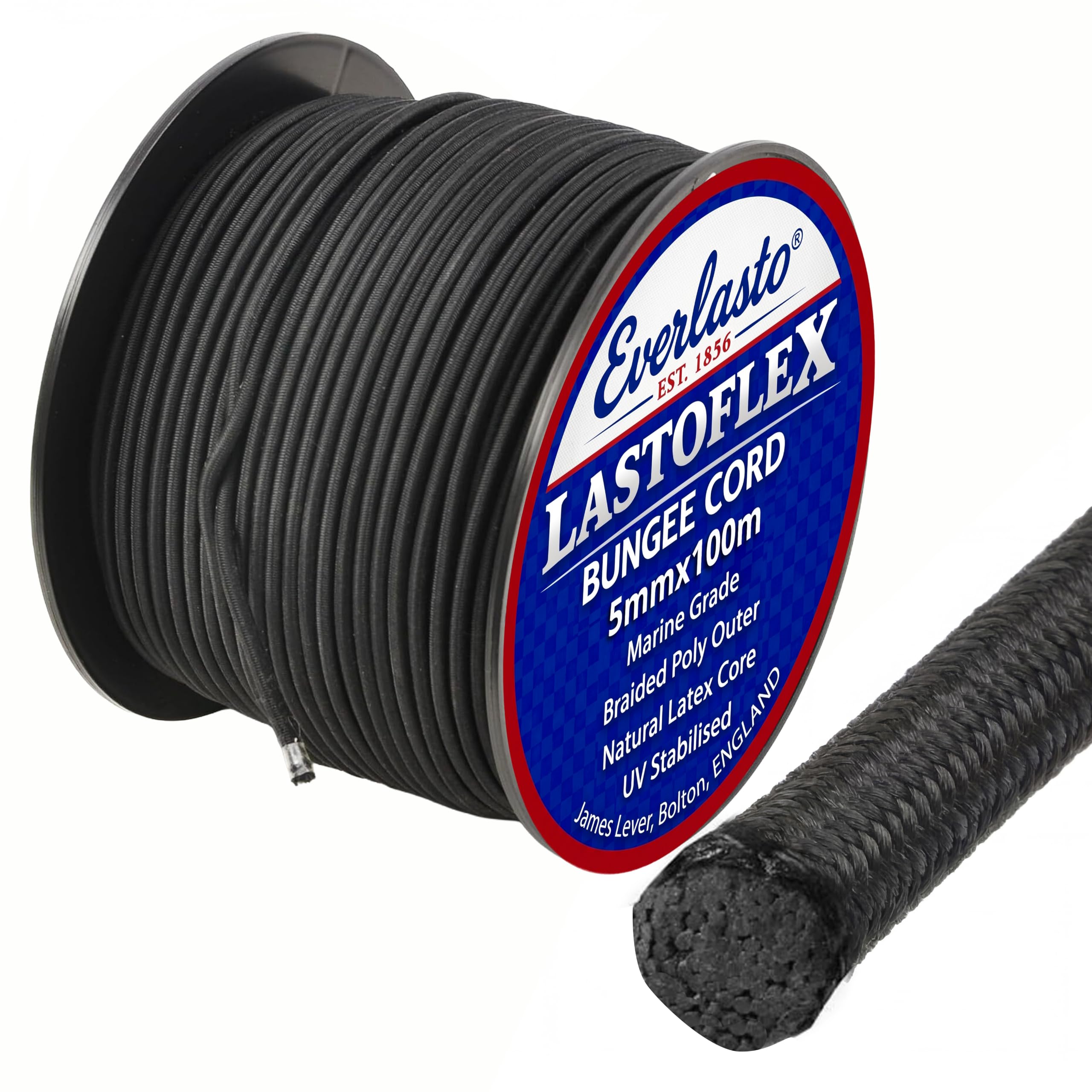 Everlasto Black 'Lastoflex' Elastic Bungee Cord Shock Cord Rope 5Mm X 100M