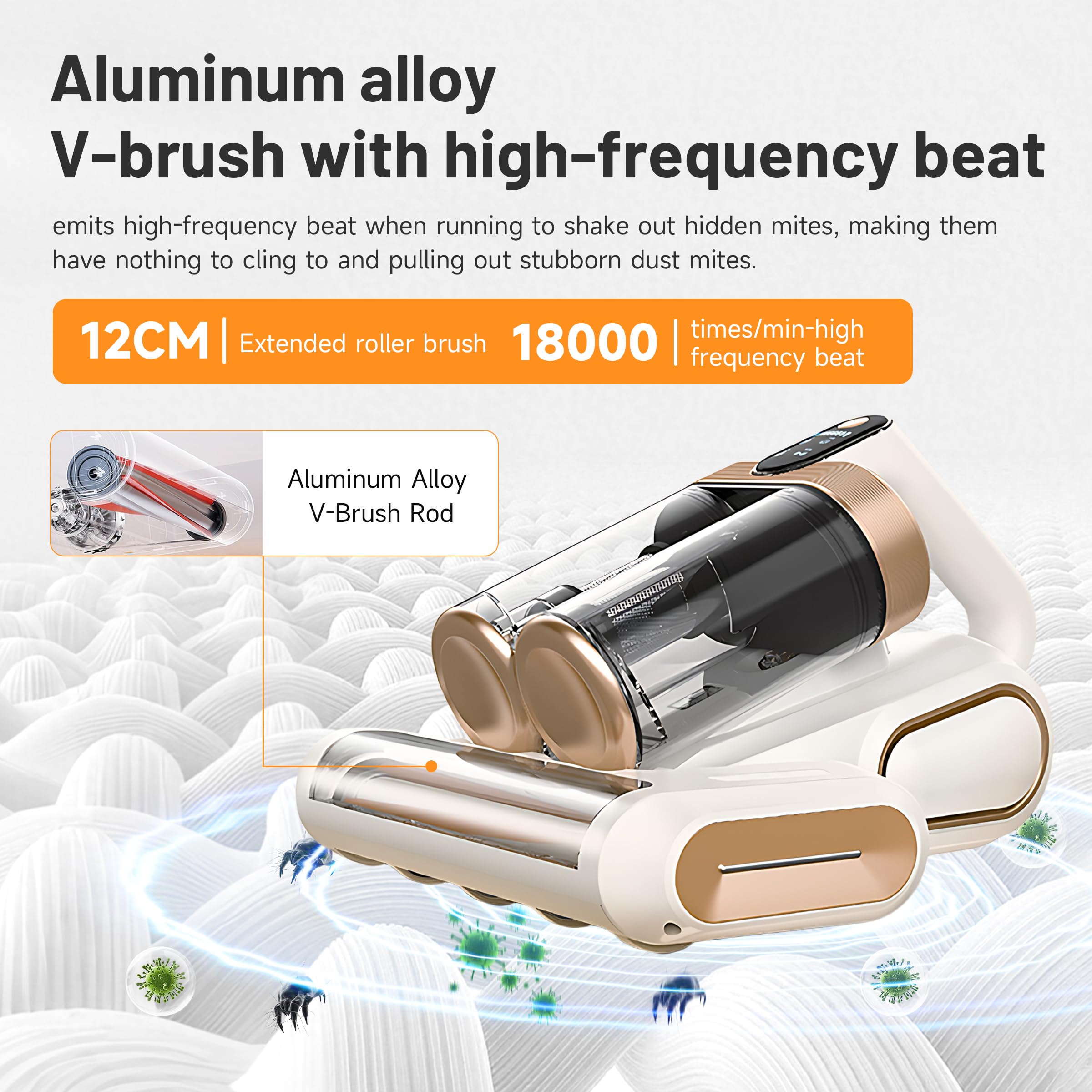 Elecbee Battimaterasso Antiacaro, Pulisci Materasso Senza Filo, Aspirapolvere per Materassi, Sterilizzazione UV, Ideale per Materassi, Divani e Mobili Imbottiti, Ricarica di Tipo C