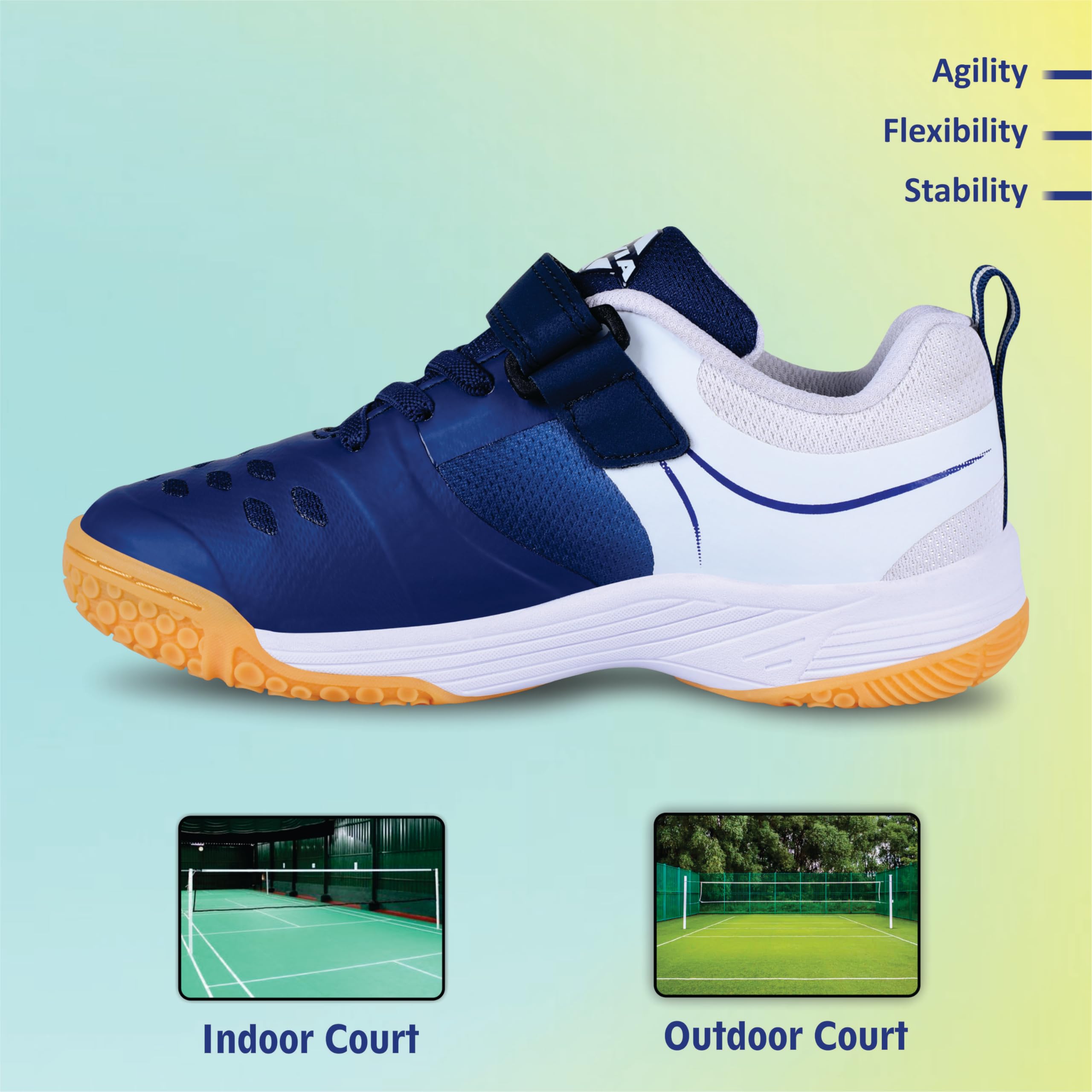 Nivia HY‑Court 3.0 Badminton Shoes for Kids, Breathable Mesh & TPU Upper, Duo‑Foam Midsole, Non‑Marking Multi‑Directional Rubber Sole, Ideal for Junior Court Sports (Blue/White), UK10 3
