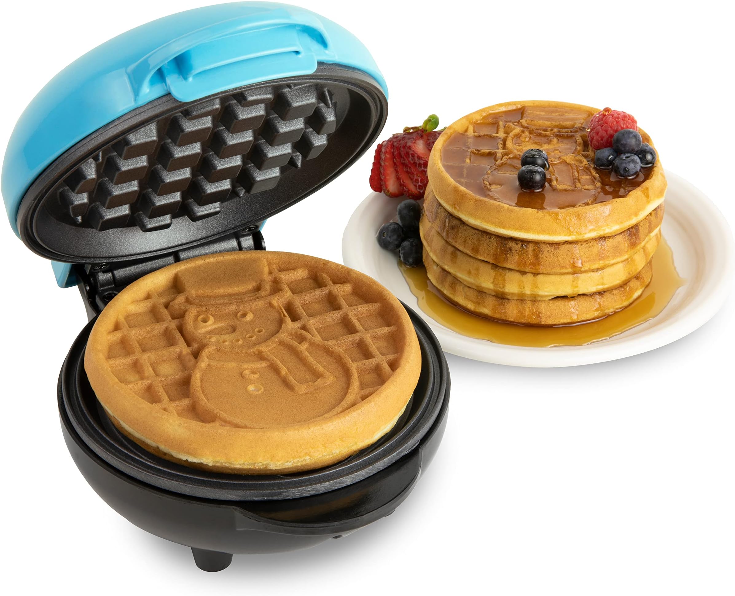 Nostalgia MyMini Personal Electric Snowman Waffle Maker, 5-Inch Cooking Surface, Waffle Iron for Hash Browns, French Toast, Grilled Cheese, Quesadilla, Brownies, Cookies, Blue