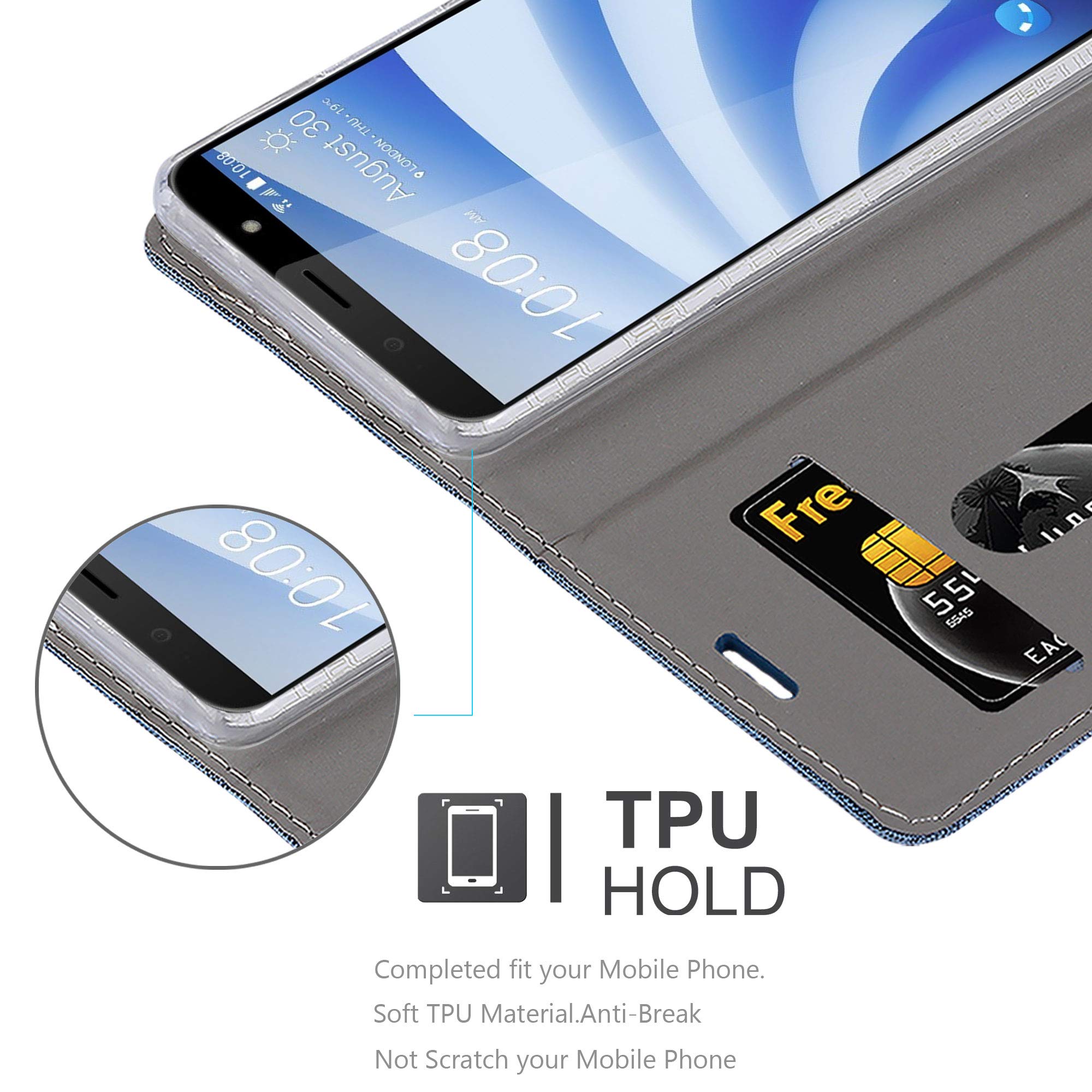 Funda Tipo Libro Cadorabo Para HTC Desire 12 Plus - Azul Oscuro Classy Con Cierre Magnético, Tarjetero Y Soporte