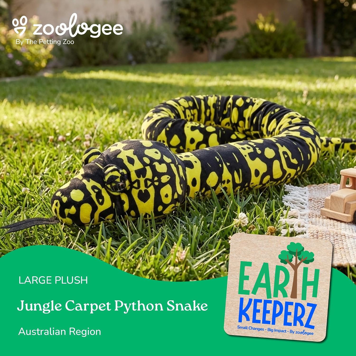 The Petting Zoo Jungle Carpet Python Snake Stuffed Animal Plushie, Gifts for Kids, Earth Keeperz Snake Animals, Zoologee Jungle Carpet Python Snake Plush Toy, 54 inches