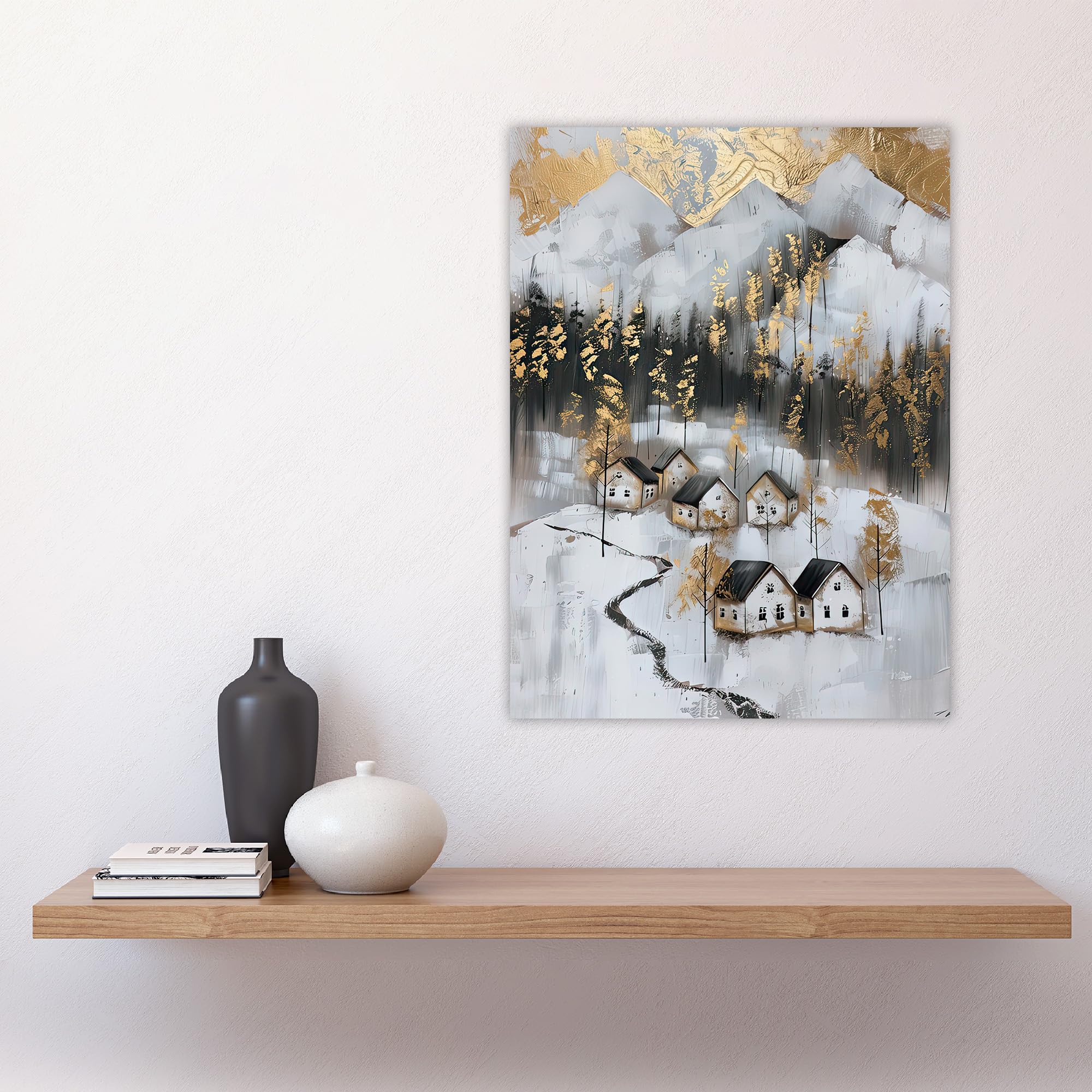 Artery8 Scottish Highlands Houses Golden Winter Painting Living Room Large Wall Art Poster Print Thick Paper 18X24 Inch - Image 4