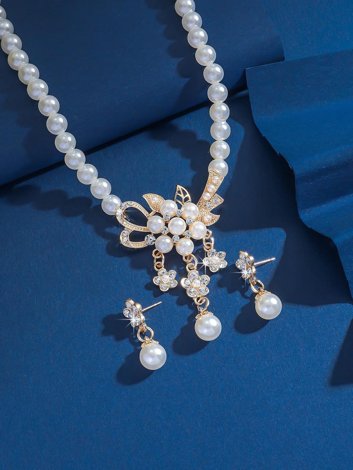 Pearl Necklace and Earring Set for Women,Pearl Jewelry Set Fake Pearls Necklace Imitation Beaded Collar de Perlas Para Mujer Necklaces for Prom Bridesmaid Costume Accessories - Image 6