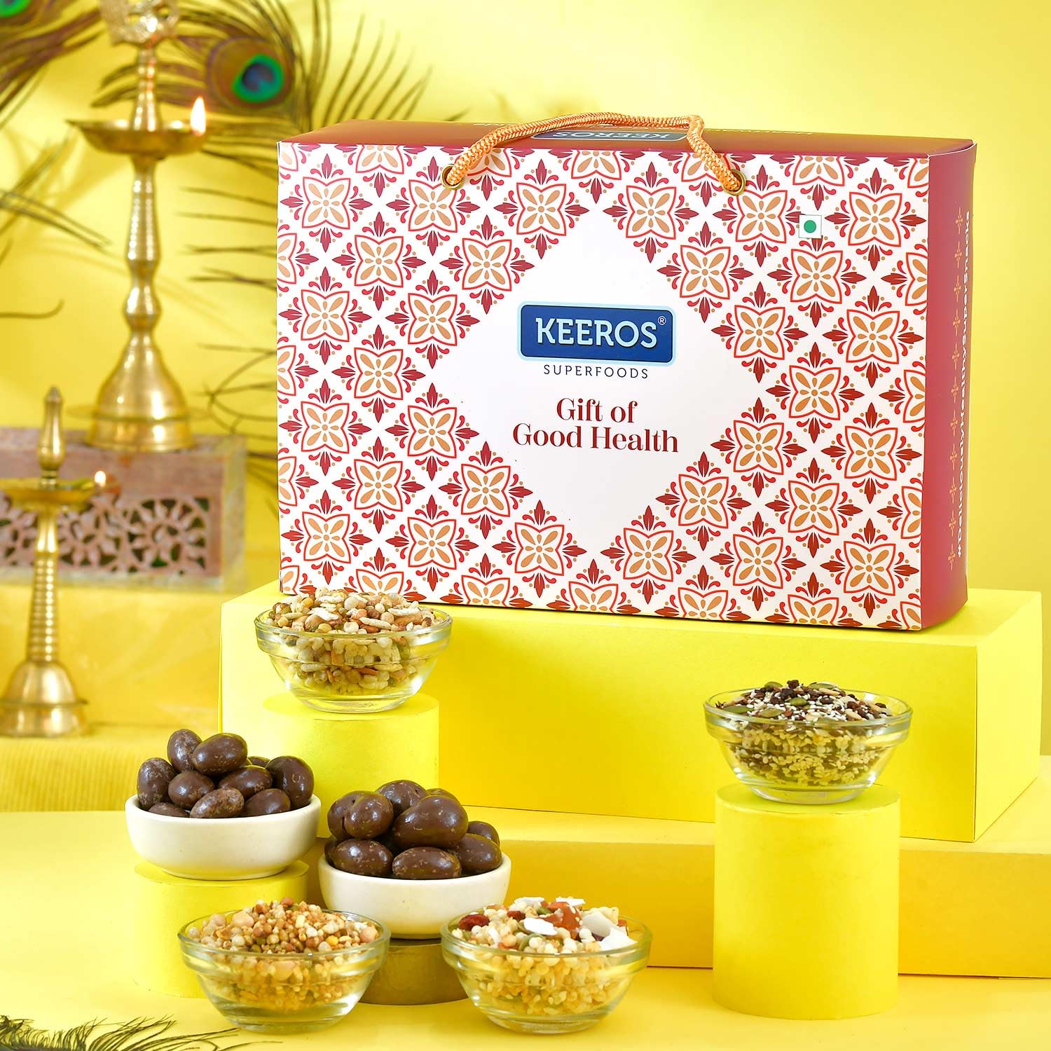 Keeros Diwali Gift Hamper with Chocolate-Coated Almonds & Cashews, Tasty & Crunchy Supersnacks| Nutritious Superfoods in a Diwali Gift Hamper | Ideal for Healthy Snacking-image-15