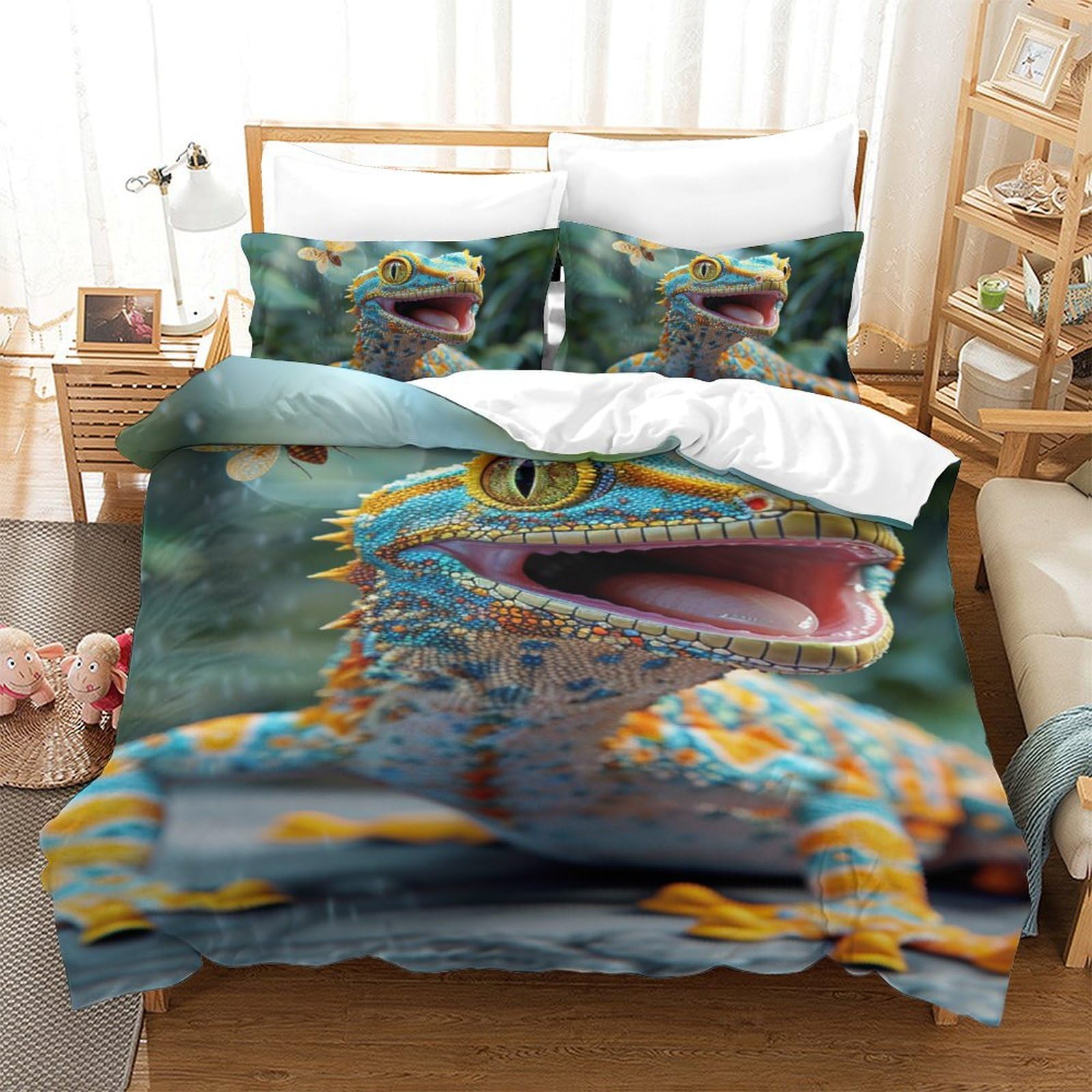 Housse de couette lézard 3D pour chambre d'enfant parure de lit 140x200cm