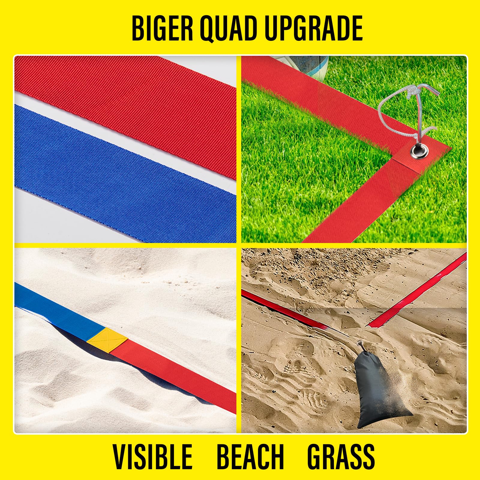YUXUXU Professional Beach Volleyball Lines for Sand-2 Inch, Highly Visible, All-Weather, with Stainless Anchors & Sand Bags - Official Court 30' X 60'|Short Court 26.3' X 52.6'